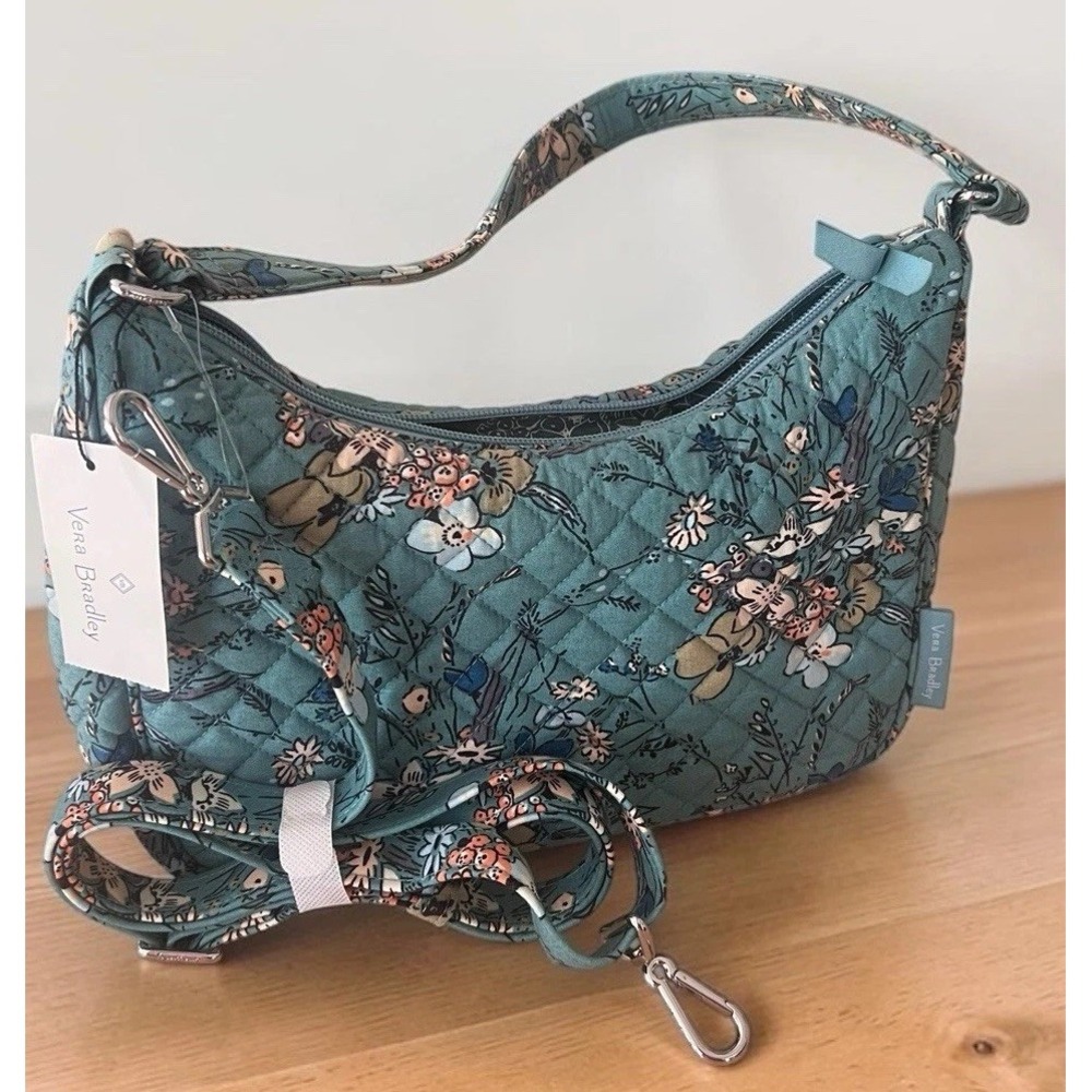 Vera Bradley NWT Frannie Crescent Crossbody Bag SUNLIT GARDEN SAGE Blue Floral